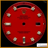 Dial Rolex Day Date Ref 18038 - 18238 Custom Red Stella Color and Diamonds Dial. Stock #168-DRCB